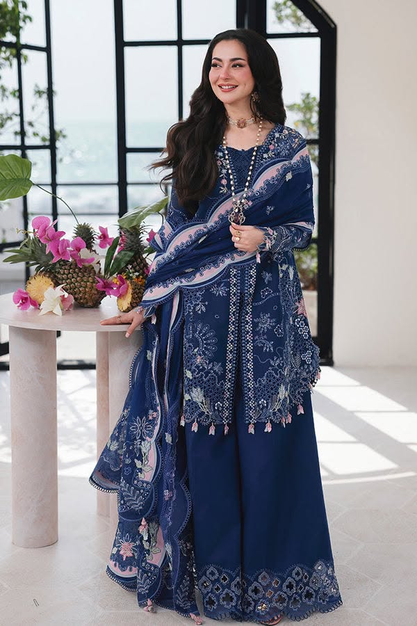 ZARYAN BRAND Luxury Navy Blue Embroidered 3-Piece Suit with Printed Dupatta – Women's Premium Festive Collection