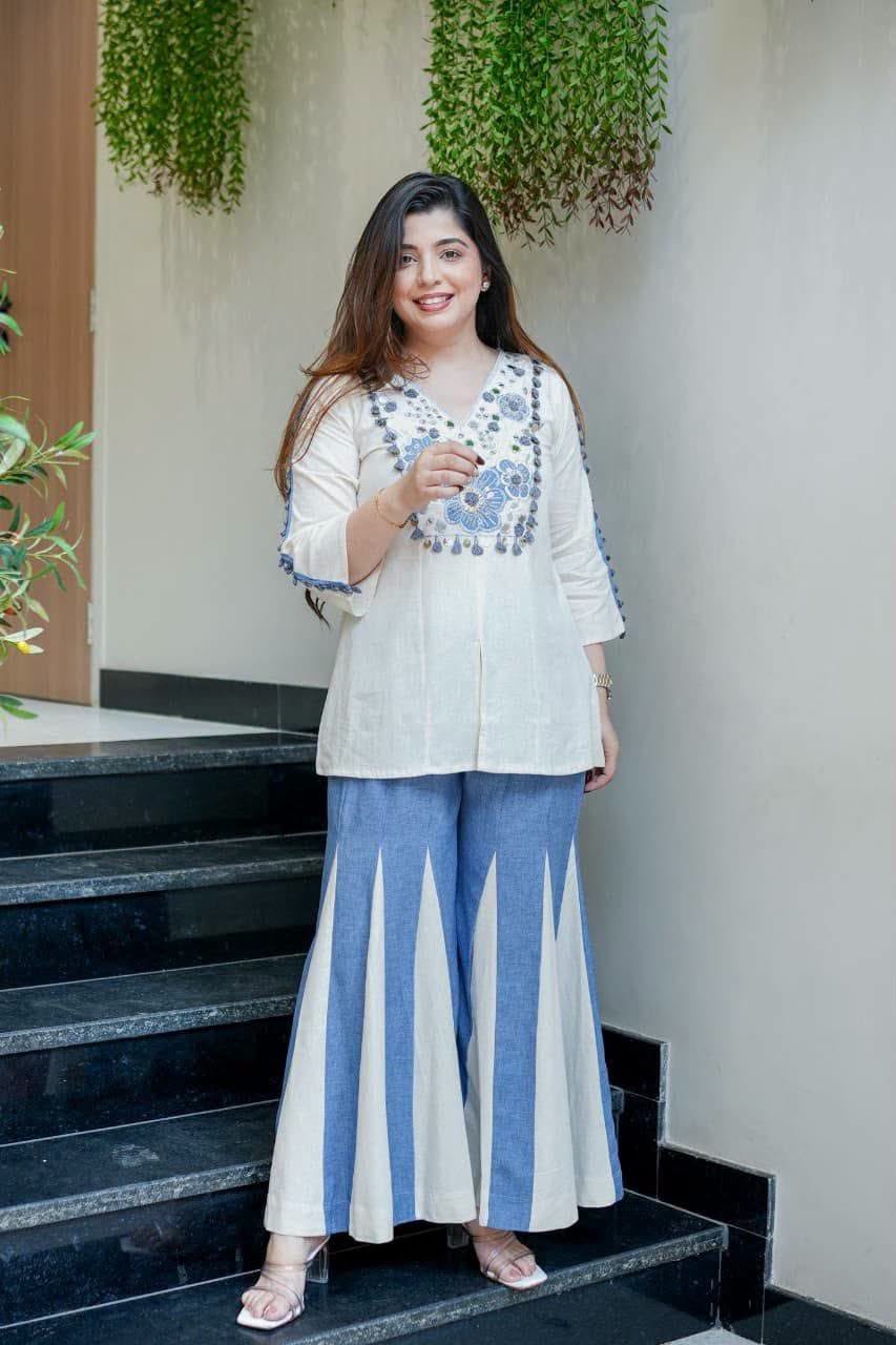 How to Style a White Embroidered Kurti with Palazzo Pants for a Chic Summer Look