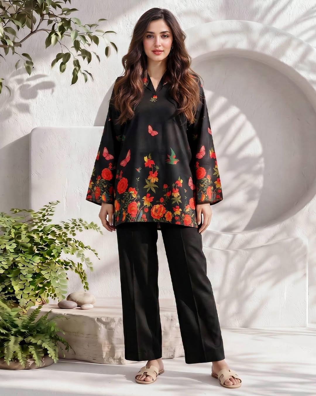 ZARYAN BRAND – Women's Premium Black Embroidered Lawn Kurti
