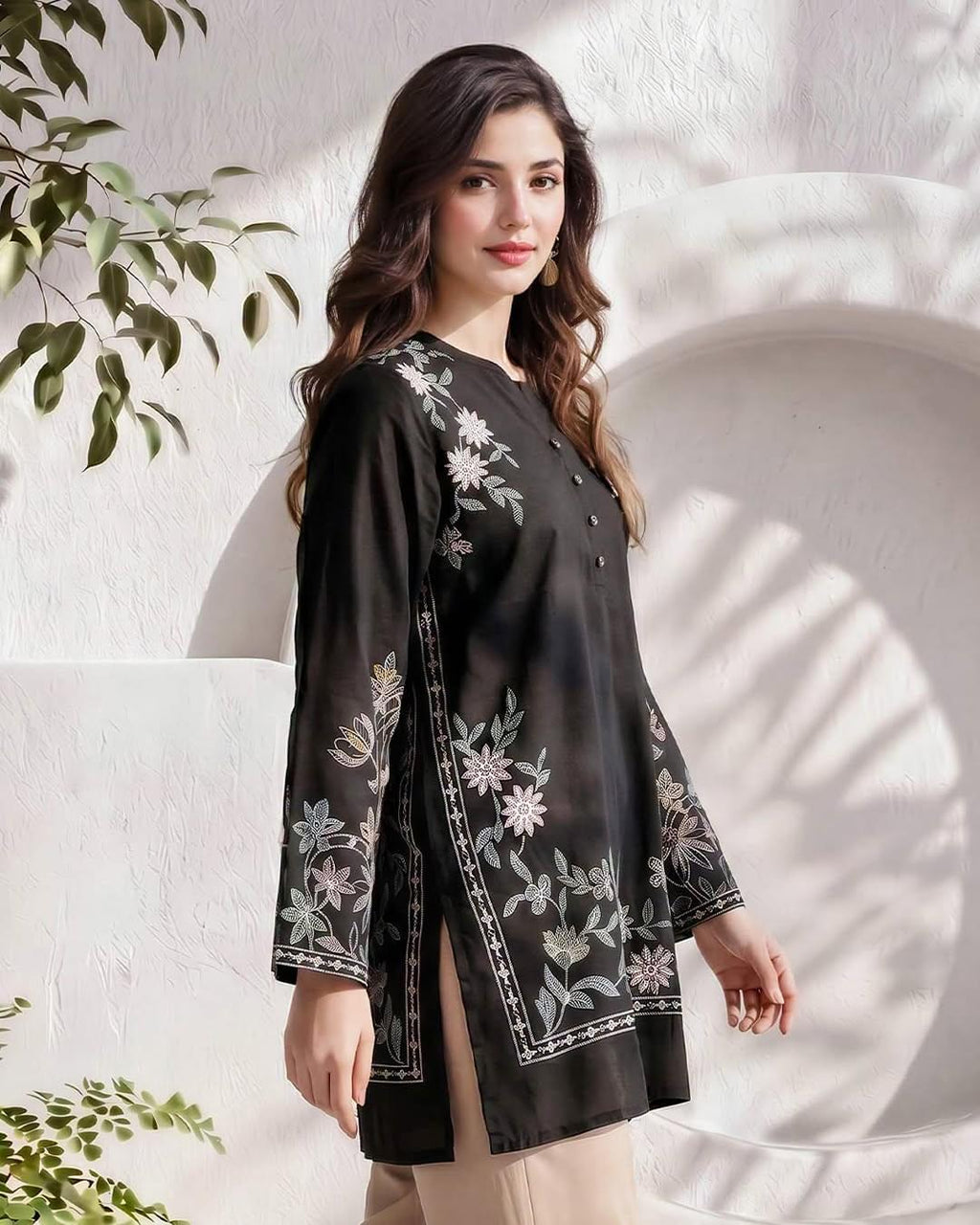 ZARYAN BRAND – Women's Premium Black Embroidered Lawn Kurti