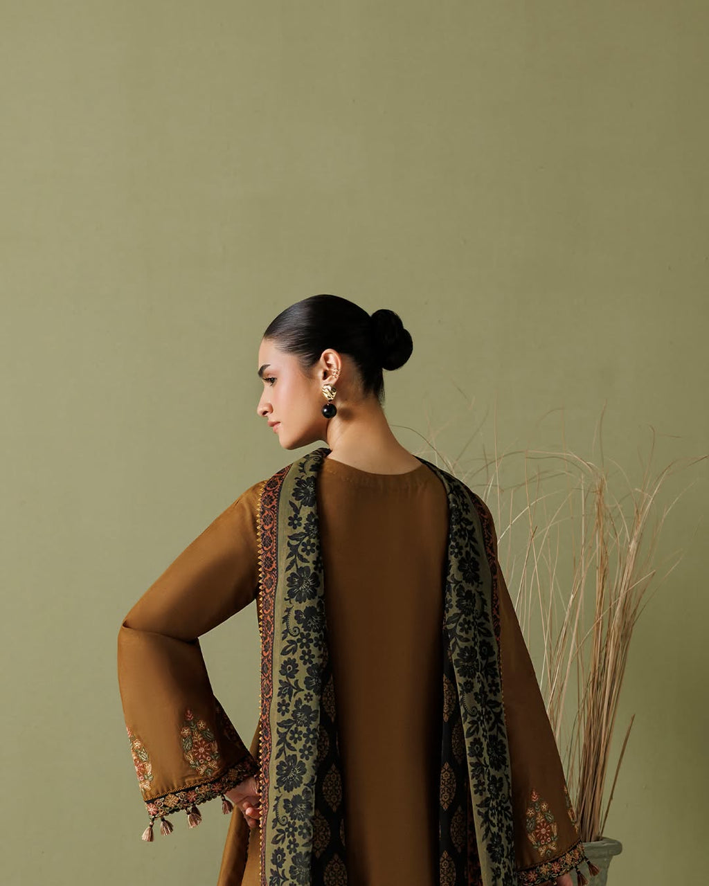 ZARYAN BRAND Women's Premium 3-Piece Embroidered Suit – Coffee Brown with Luxury Embroidered Dupatta