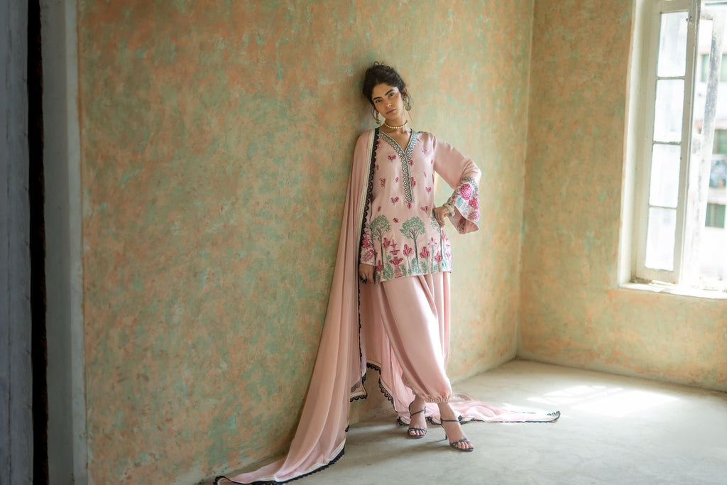 ZARYAN BRAND – Women's Blush Pink Embroidered 3-Piece Luxury Lawn Suit with Chiffon Dupatta