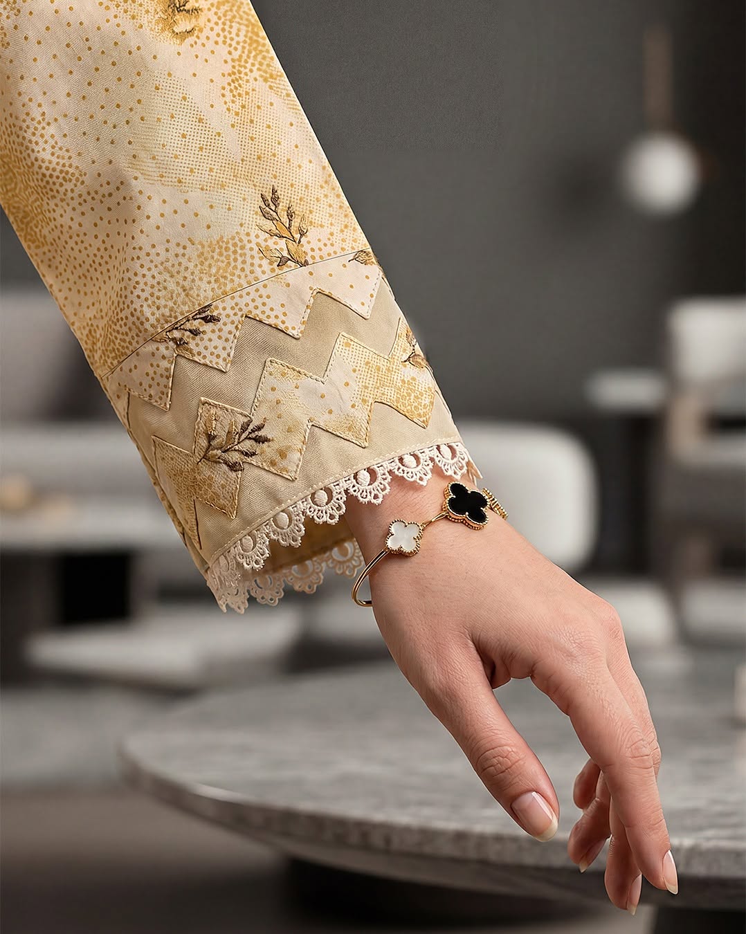 Women's Premium Beige Printed Lawn 3 Piece Suit with Embroidered Lace & Printed Dupatta | ZARYAN BRAND