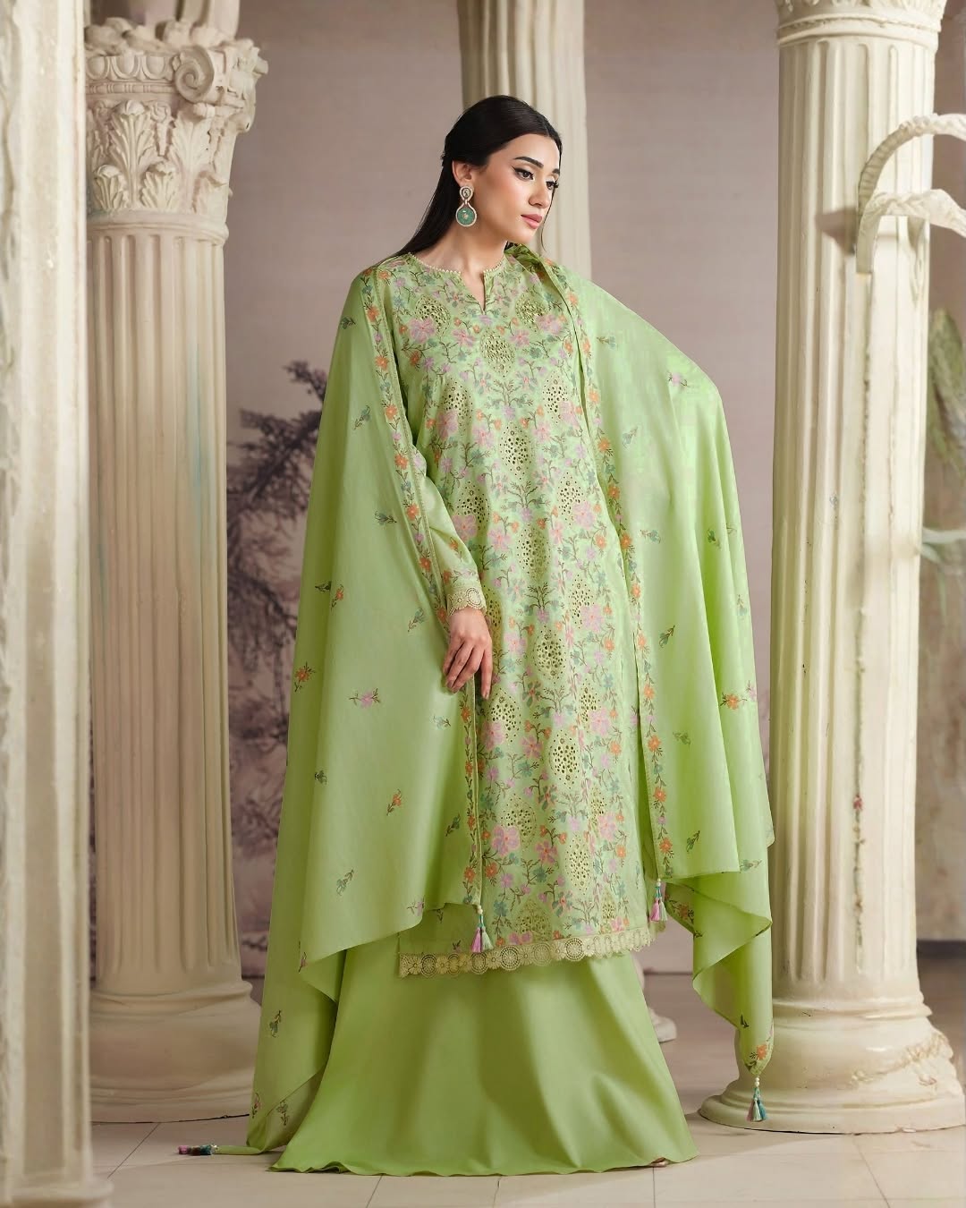 Mint Green Floral Embroidered Lawn Shirt
