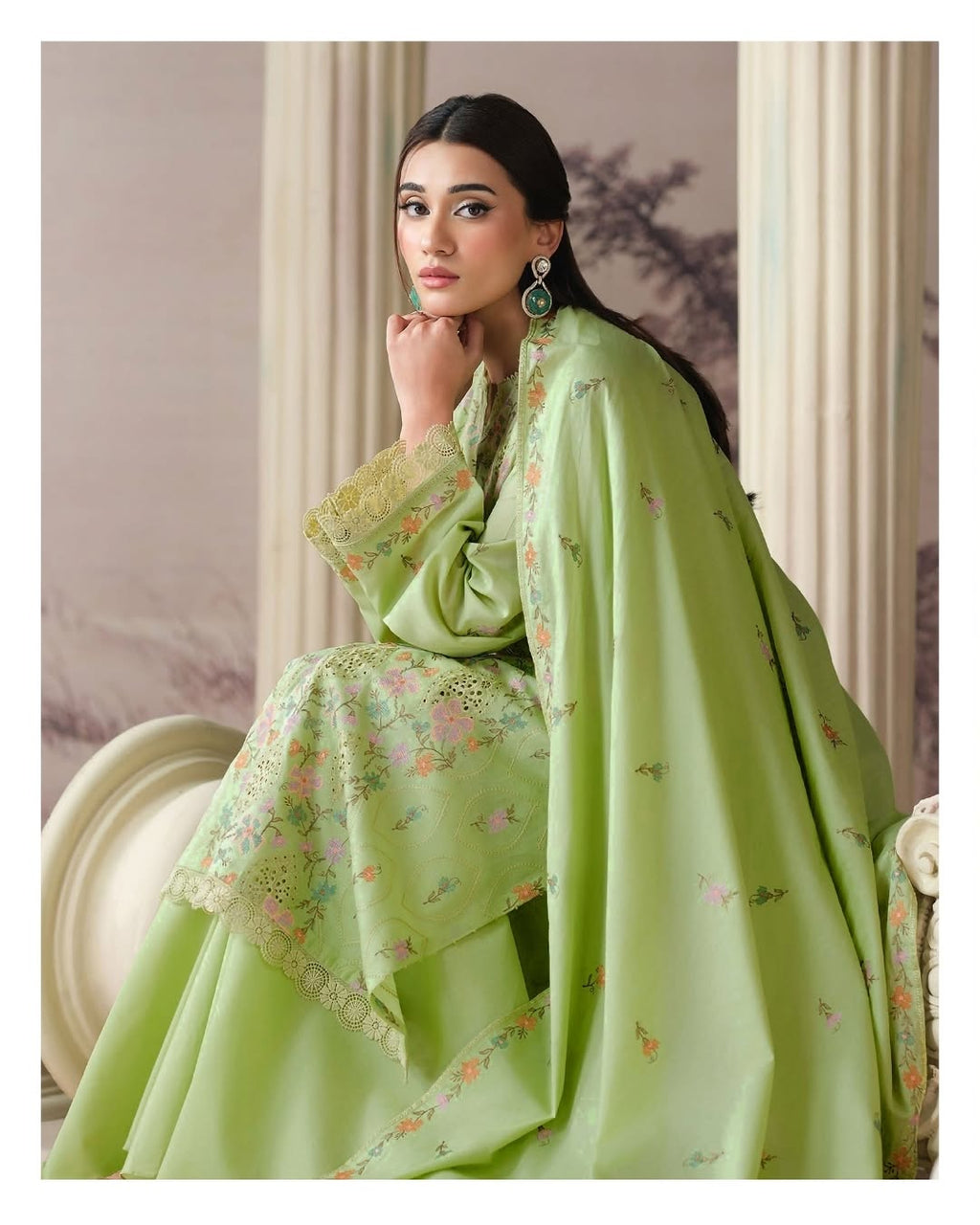Mint Green Floral Embroidered Lawn Shirt