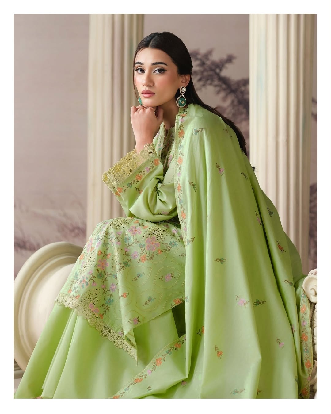 Mint Green Floral Embroidered Lawn Shirt