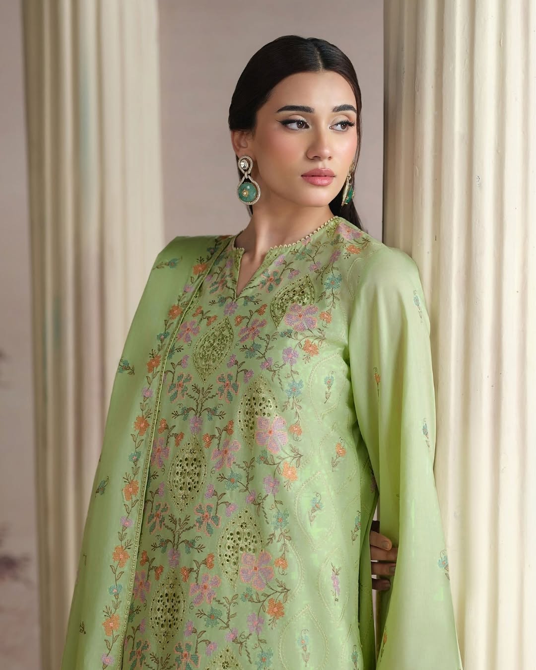 Mint Green Floral Embroidered Lawn Shirt