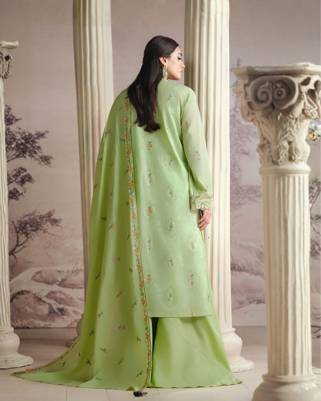 Mint Green Floral Embroidered Lawn Shirt