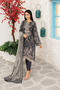 Charcoal Grey Floral Printed Premium 3 Piece Unstitched Suit