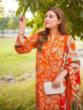 Orange Floral Printed Premium 3 Piece Suit