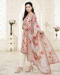 Beige Floral Printed Premium 3 Piece Unstitched Suit