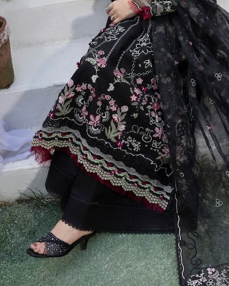 Black Embroidered Premium 3 Piece Unstitched Suit  Elegant Pakistani Women's Wear