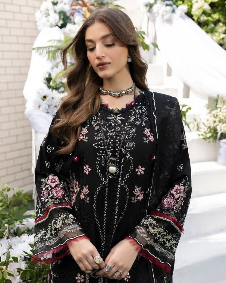 Black Embroidered Premium 3 Piece Unstitched Suit  Elegant Pakistani Women's Wear