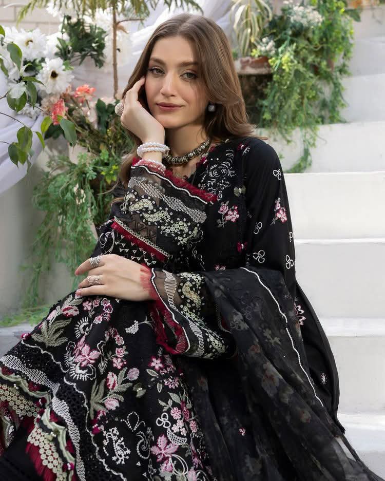Black Embroidered Premium 3 Piece Unstitched Suit  Elegant Pakistani Women's Wear