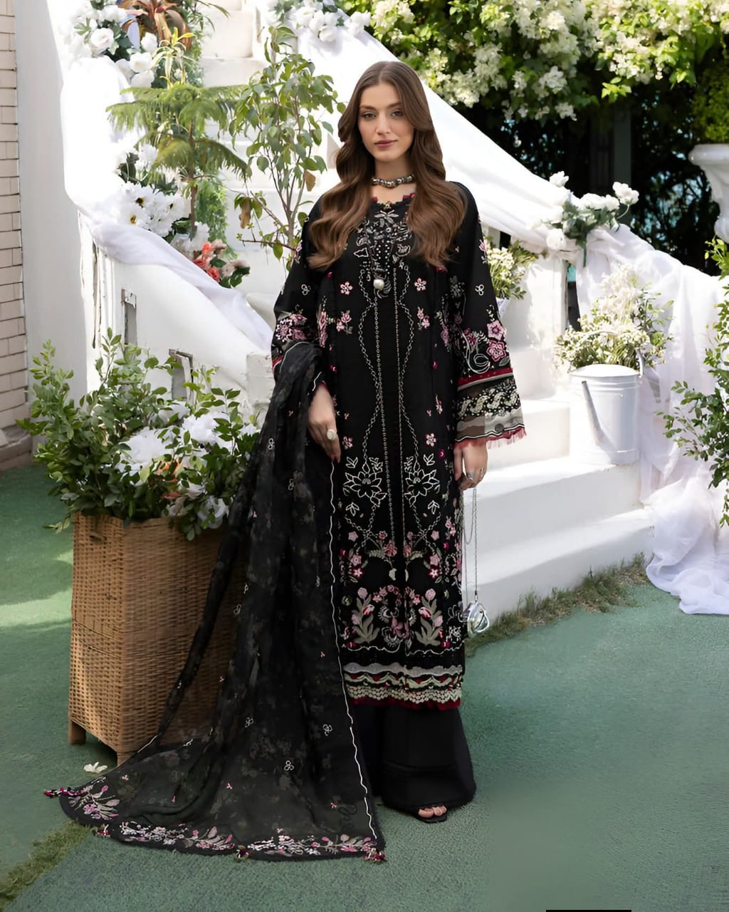 Black Embroidered Premium 3 Piece Unstitched Suit  Elegant Pakistani Women's Wear