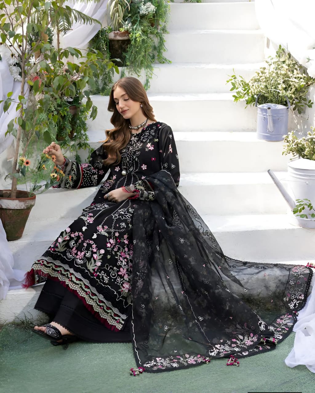 Black Embroidered Premium 3 Piece Unstitched Suit  Elegant Pakistani Women's Wear