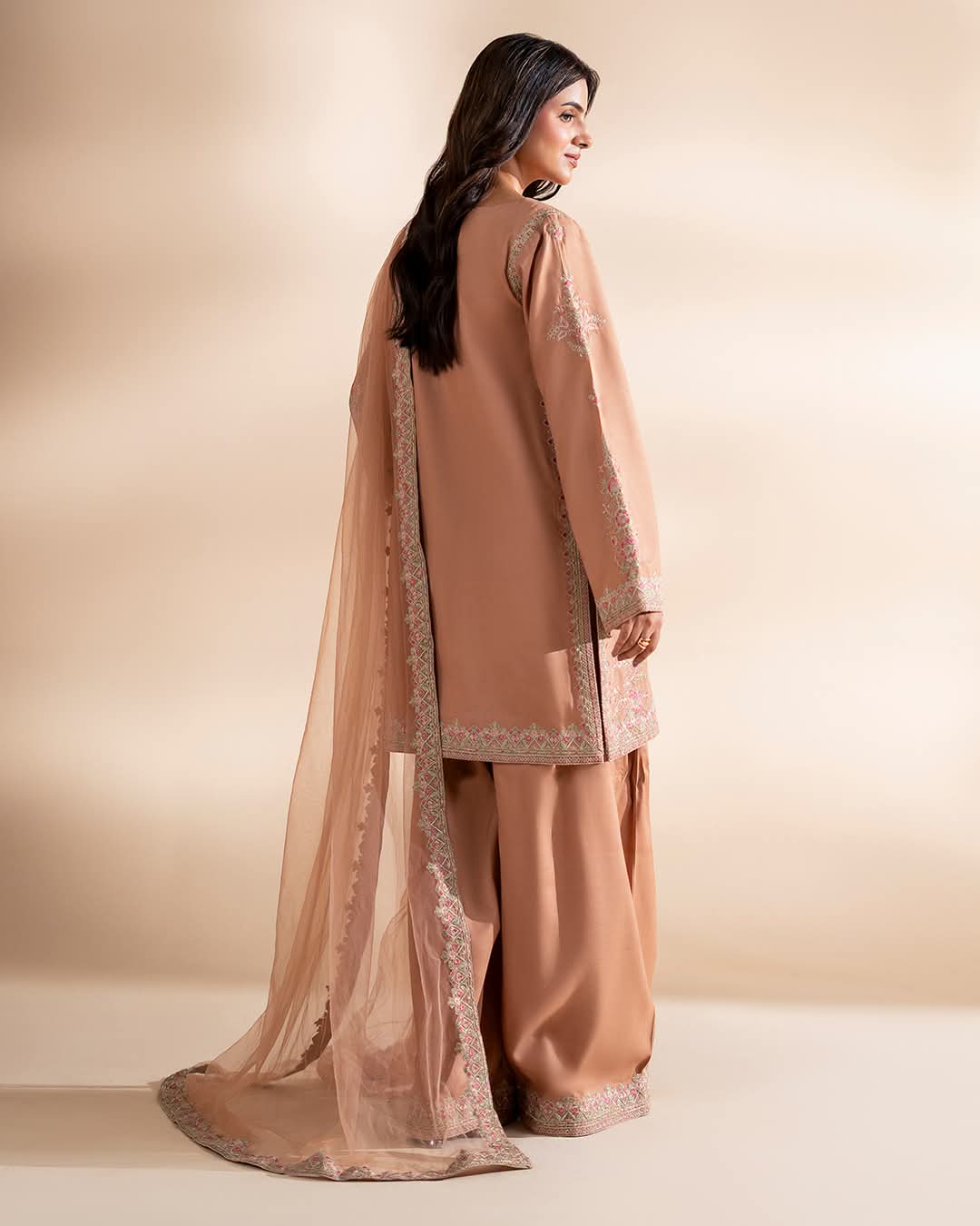 Peach Embroidered Premium 3 Piece Unstitched Suit – Elegant Pakistani Women's Wear
