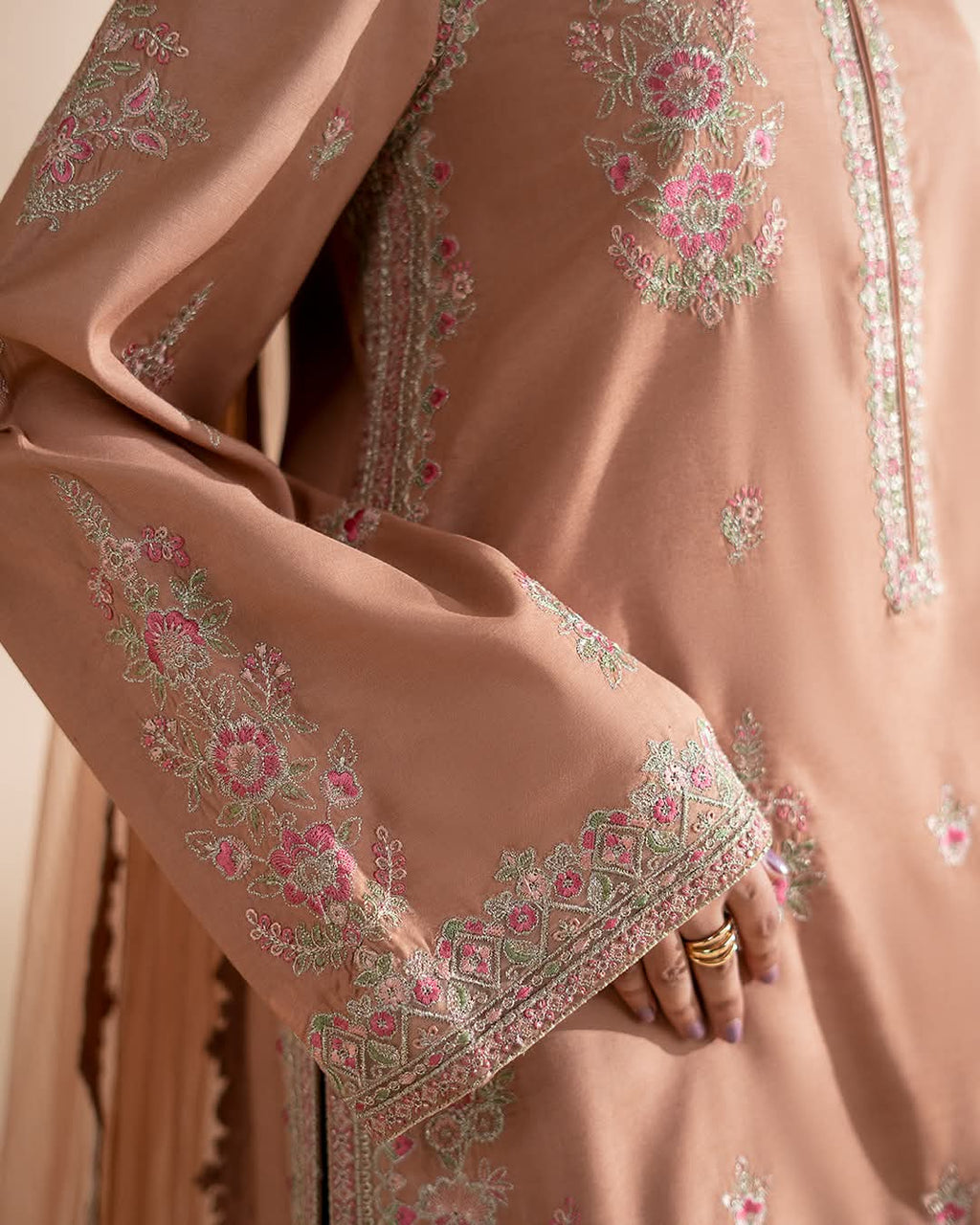 Peach Embroidered Premium 3 Piece Unstitched Suit – Elegant Pakistani Women's Wear
