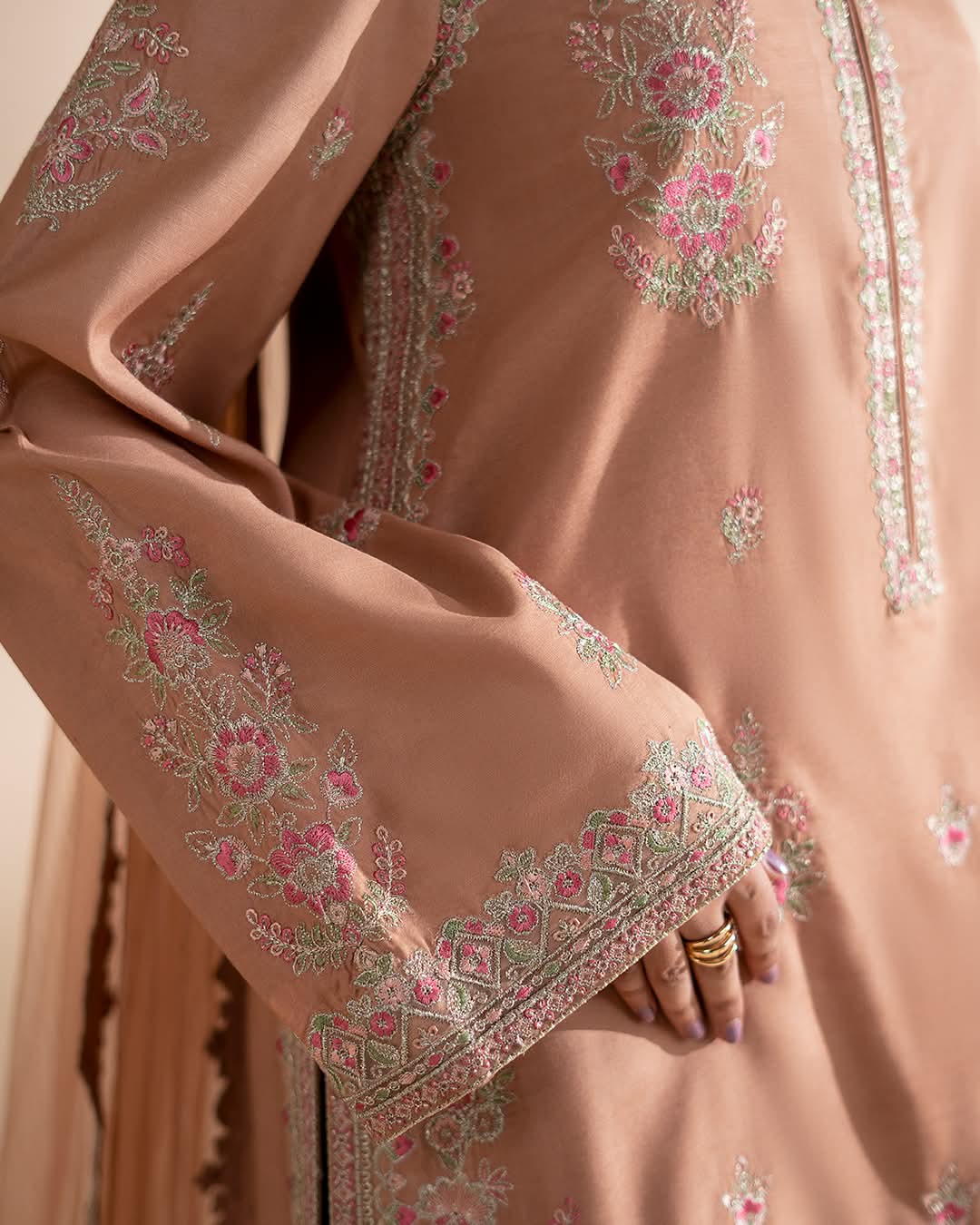 Peach Embroidered Premium 3 Piece Unstitched Suit – Elegant Pakistani Women's Wear