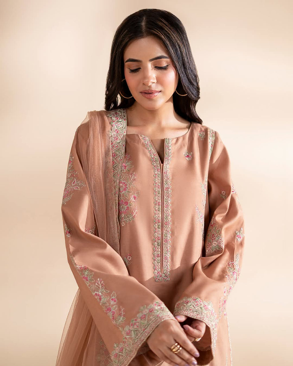Peach Embroidered Premium 3 Piece Unstitched Suit – Elegant Pakistani Women's Wear