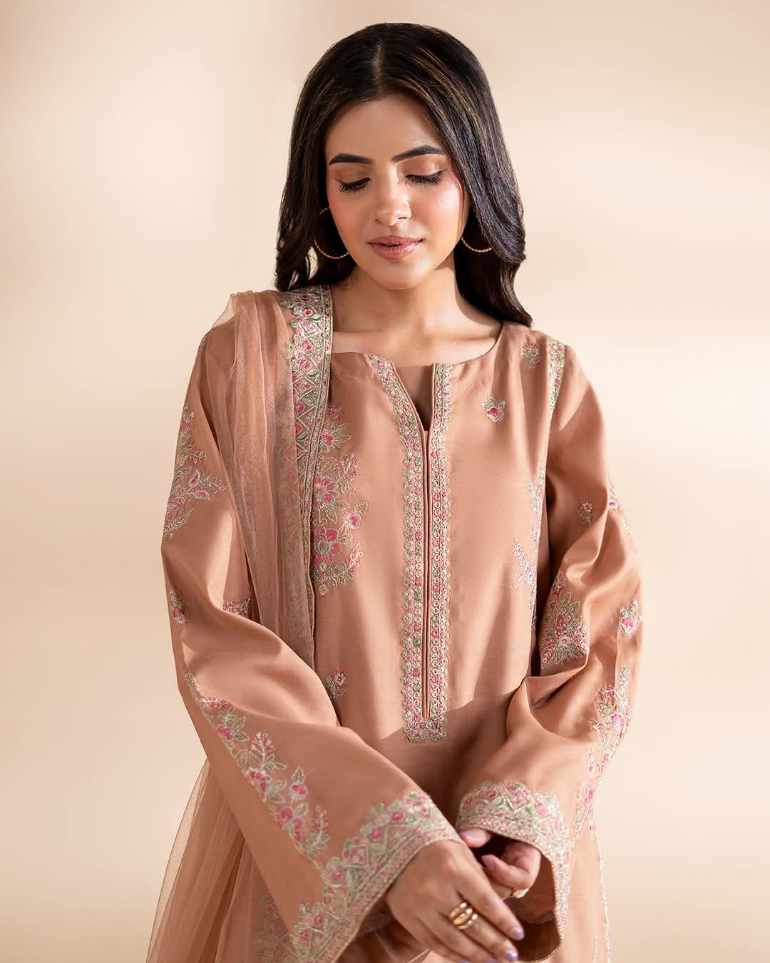 Peach Embroidered Premium 3 Piece Unstitched Suit – Elegant Pakistani Women's Wear