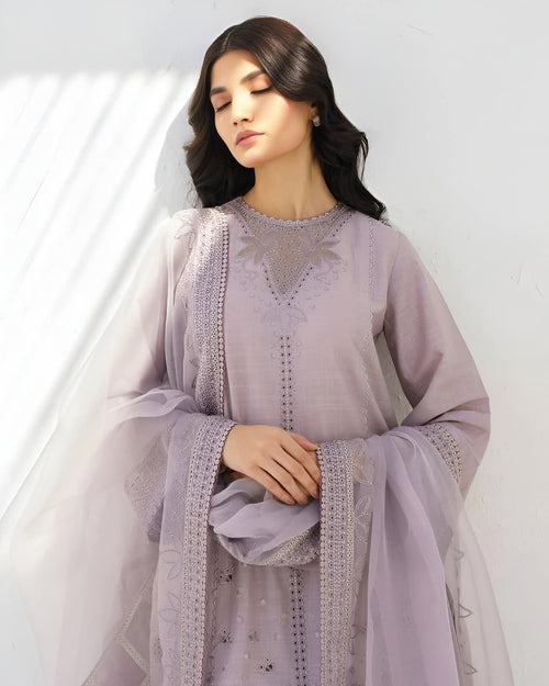 Lilac Embroidered 3 Piece Suit for Women with Matching Dupatta