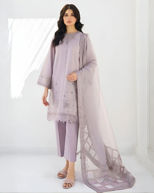 Lilac Embroidered 3 Piece Suit for Women