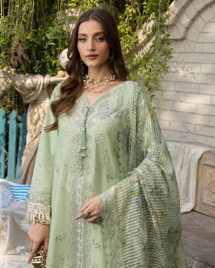 Mint Green Embroidered Premium 3 Piece Unstitched Suit – Elegant Pakistani Women's Wear