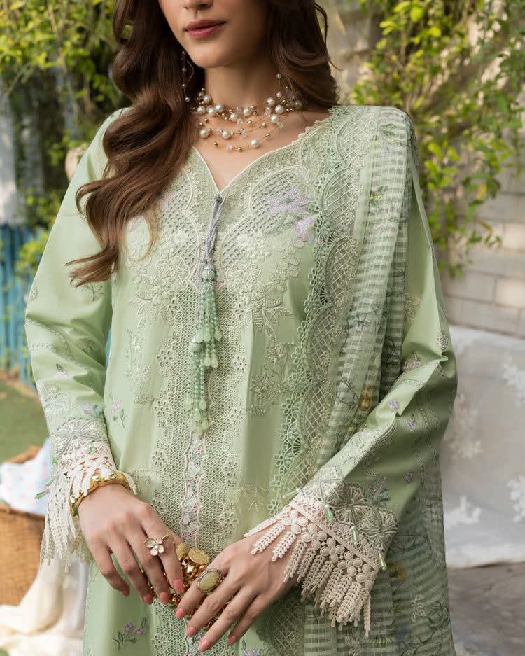Mint Green Embroidered Premium 3 Piece Unstitched Suit – Elegant Pakistani Women's Wear