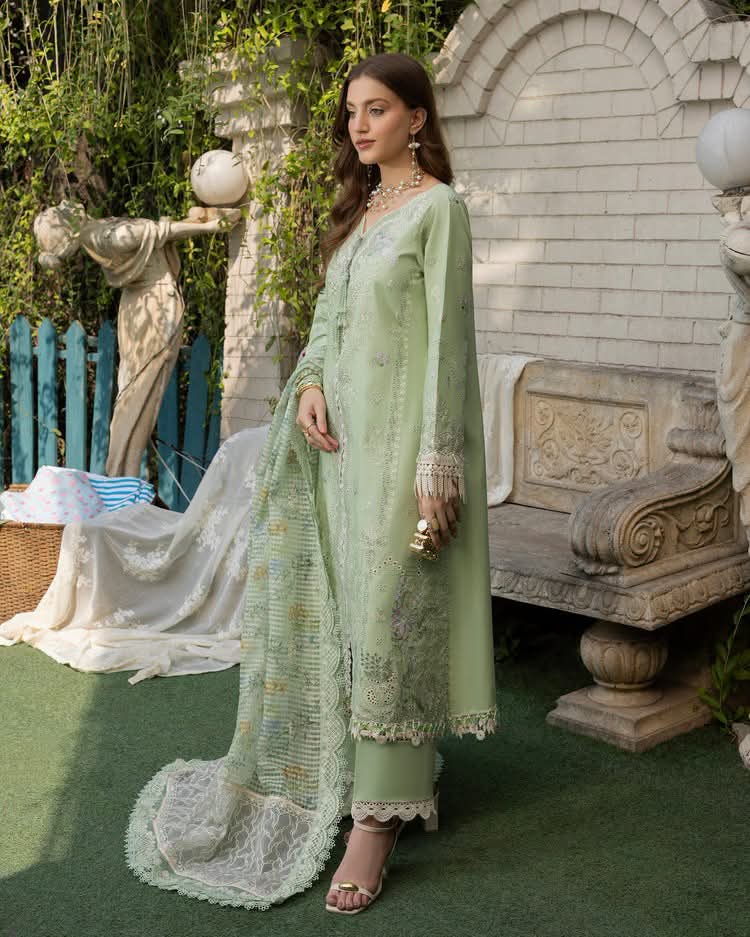 Verdant Grace – Mint Green Embroidered 3 Piece Lawn Unstitched Suit