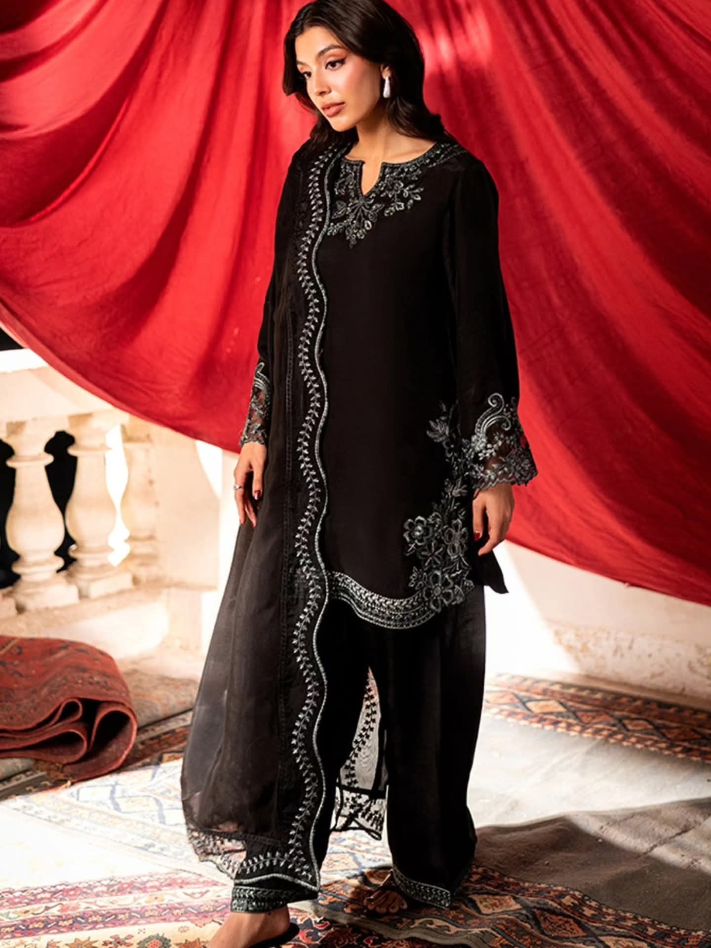 Black Embroidered Premium 3 Piece Unstitched Suit – Elegant Pakistani Women's Wear