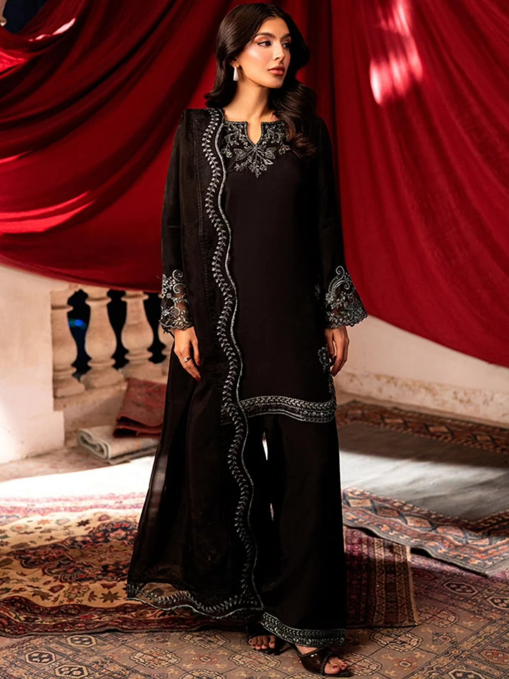 Black Embroidered Premium 3 Piece Unstitched Suit – Elegant Pakistani Women's Wear