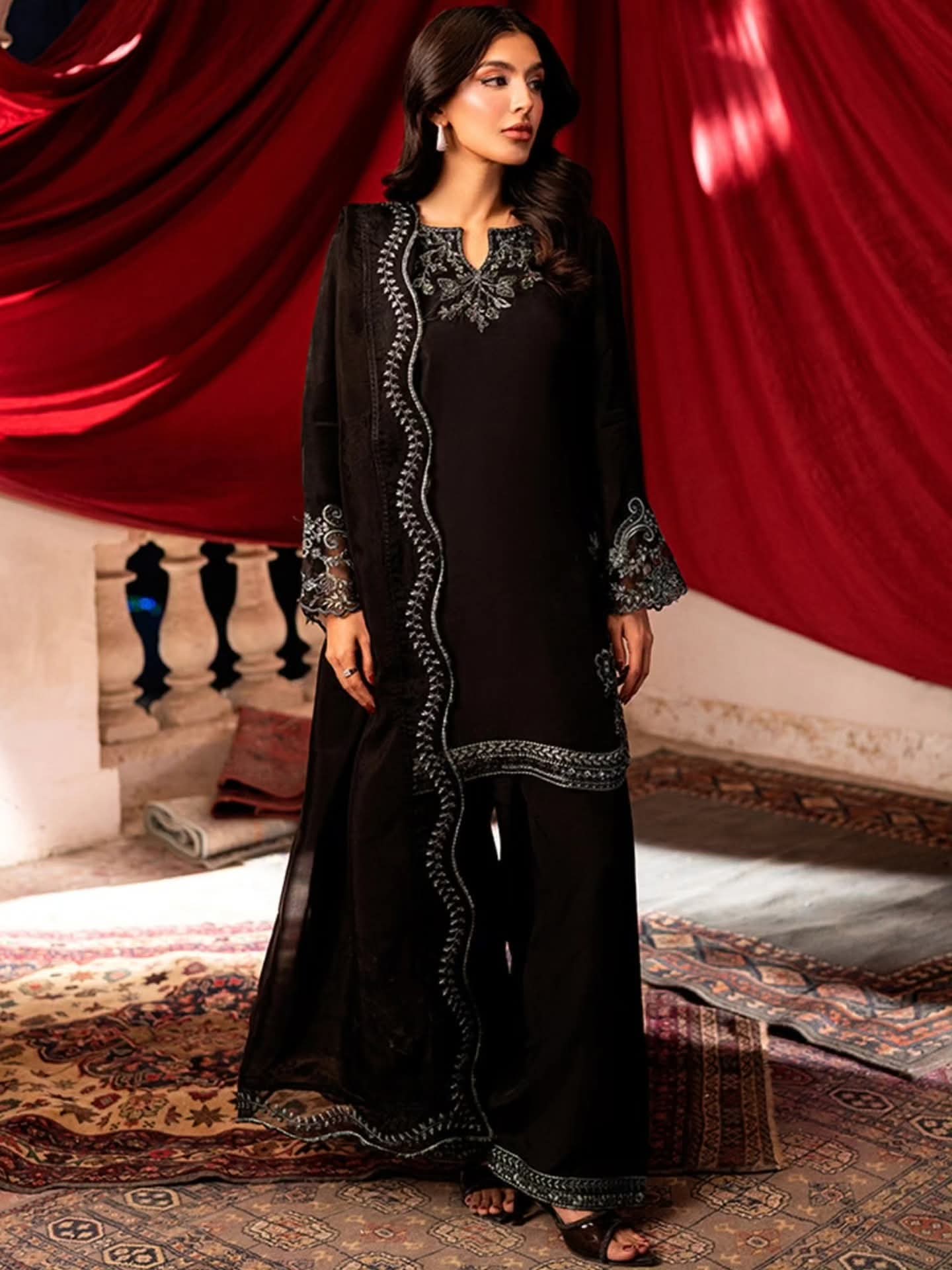 Black Embroidered Premium 3 Piece Unstitched Suit – Elegant Pakistani Women's Wear