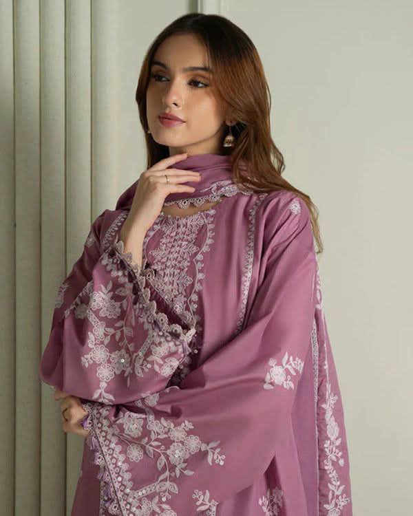 Mauve Embroidered Premium 3 Piece Unstitched Suit