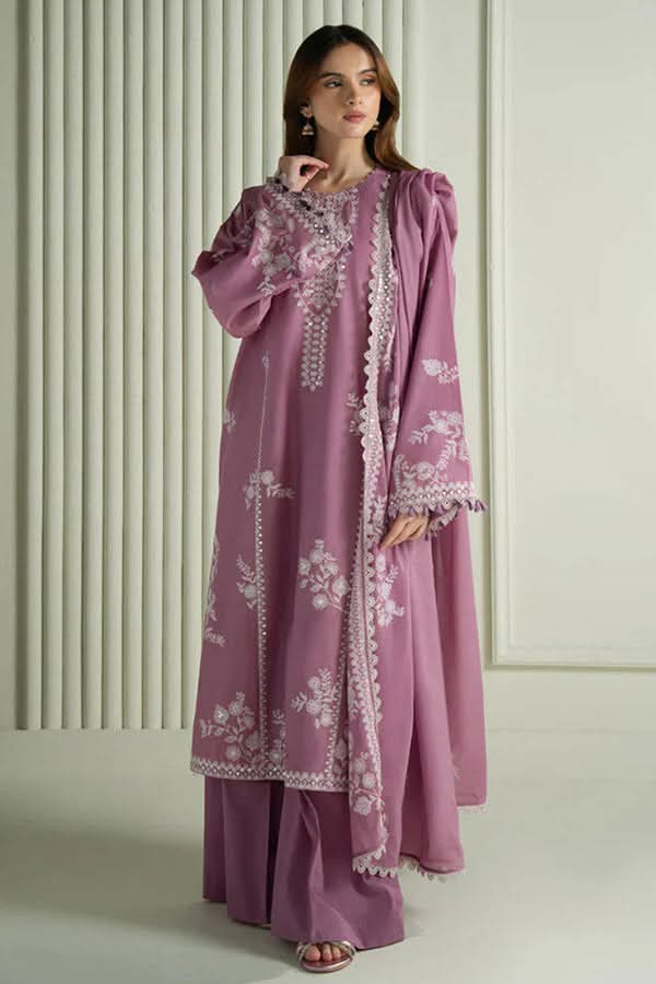 Mauve Embroidered Premium 3 Piece Unstitched Suit
