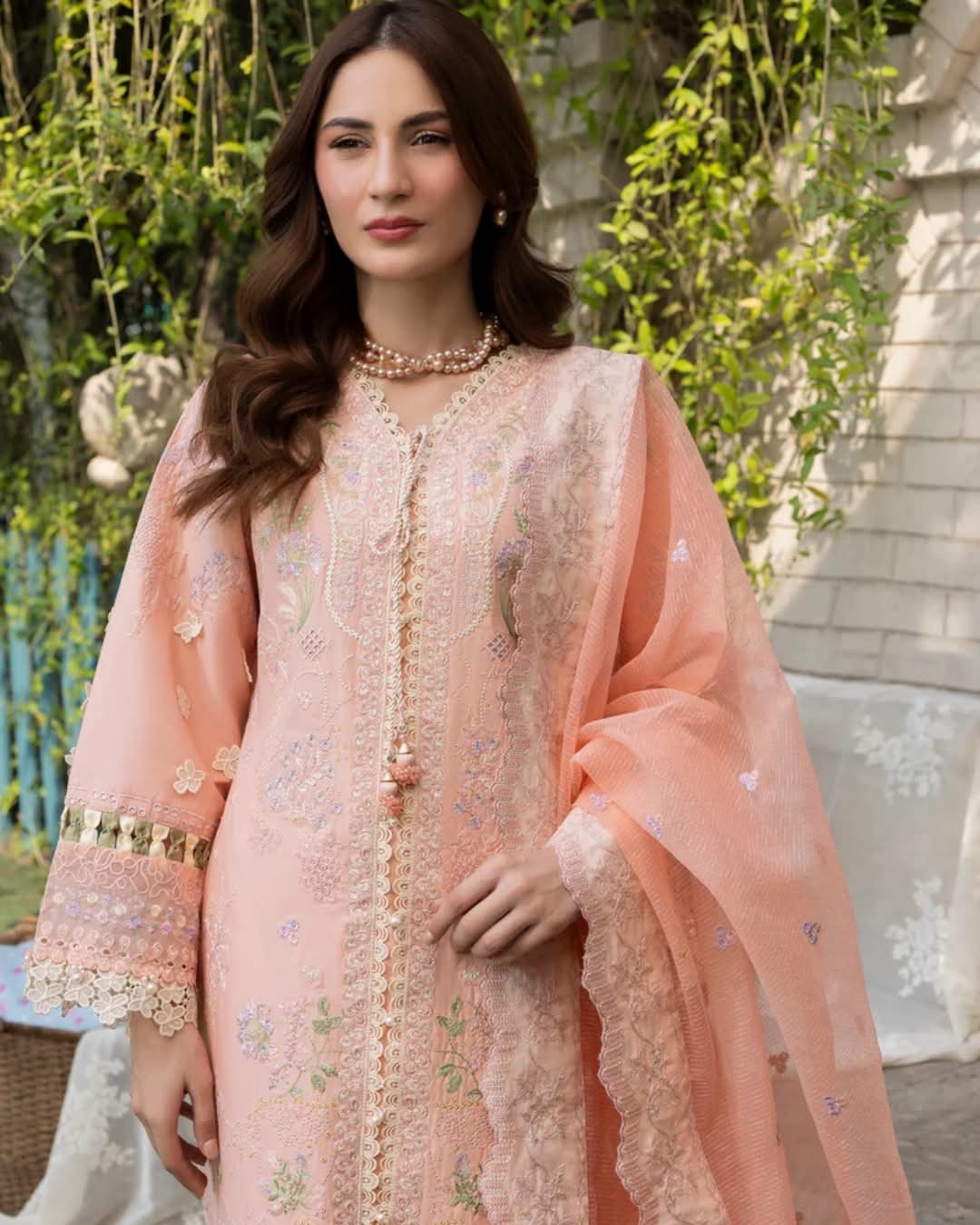 Peach Luxury Embroidered 3 Piece Lawn Suit for Women