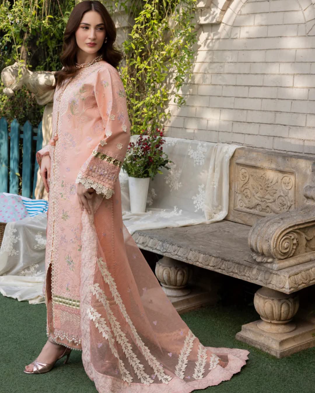 Peach Luxury Embroidered 3 Piece Lawn Suit for Women